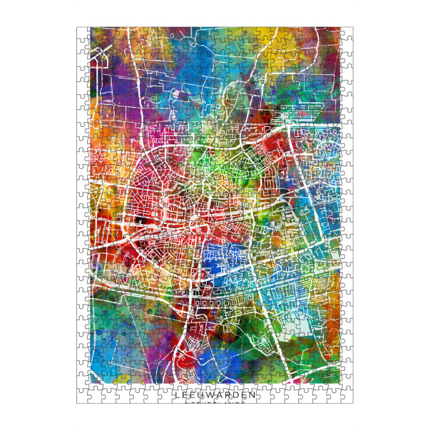 Puzzle Ravensburger "Leeuwarden Skyline Farbe" artboxONE - Städte - Leeuwarden,Niederlande,Stadtkarte,Karte,Stadtplan,Aquarell,Malerei