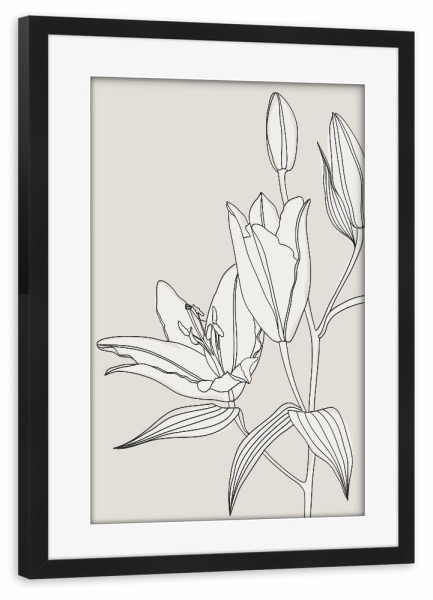 Poster mit Rahmen schwarz "Line-Art-Lilien in Beige" artboxONE - Floral