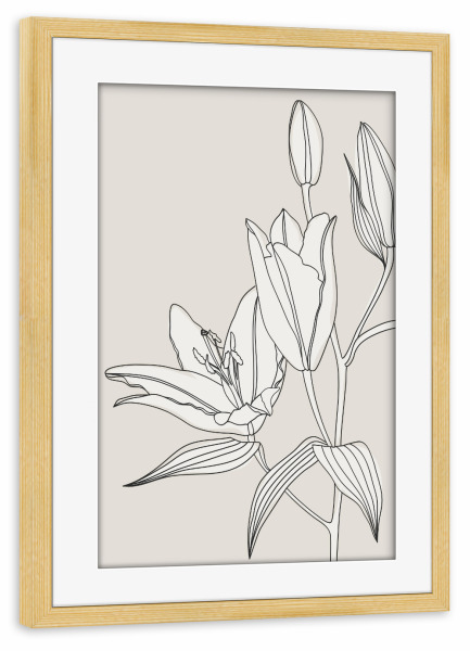 Poster mit Rahmen kiefer "Line-Art-Lilien in Beige" artboxONE - Floral