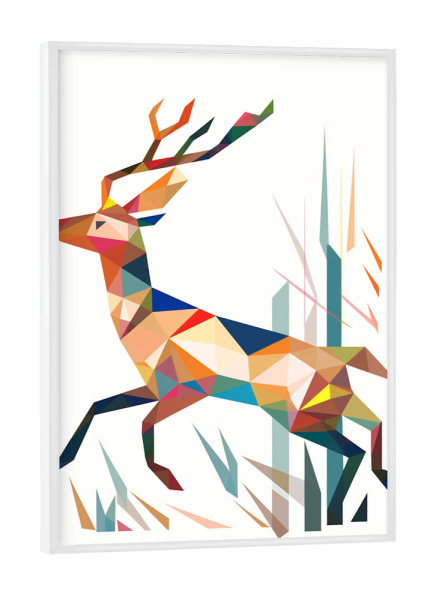 Poster mit weißem Rahmen "Bunter Polygon Hirsch" artboxONE - Natur,Tiere,Abstrakt