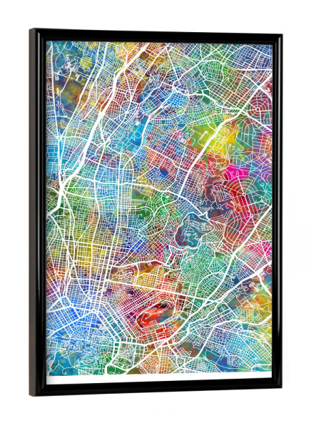 Poster mit schwarzem Rahmen "Athen, Griechenland, Stadtplan" artboxONE - Städte - Athen,Griechenland,Stadtkarte,Karte,Stadtplan,Aquarell,Malerei