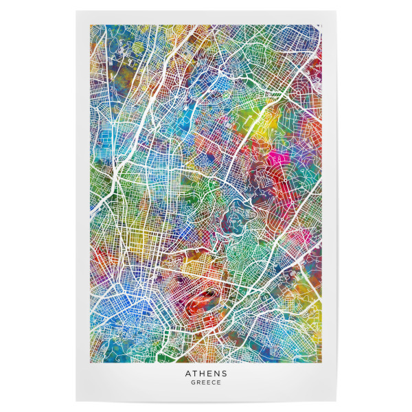 Poster 30x20 cm "Athen, Griechenland, Stadtplan" artboxONE - Städte - Athen,Griechenland,Stadtkarte,Karte,Stadtplan,Aquarell,Malerei