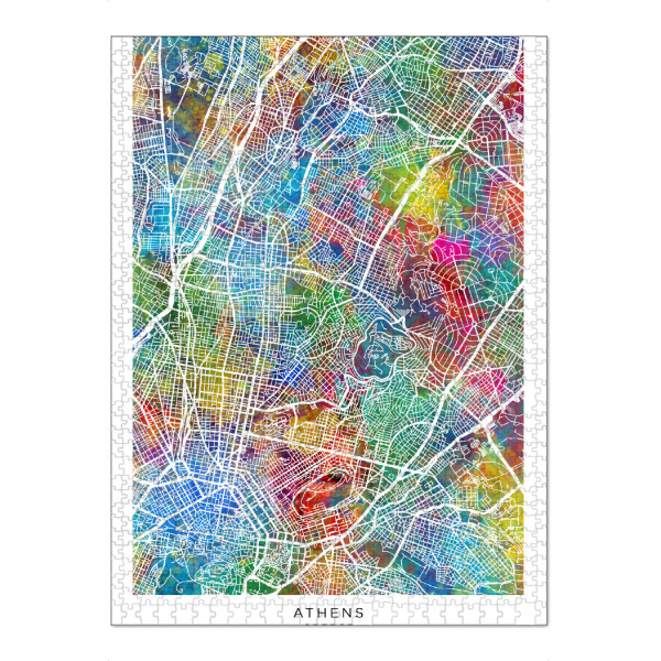 Puzzle Ravensburger "Athen, Griechenland, Stadtplan" artboxONE - Städte - Athen,Griechenland,Stadtkarte,Karte,Stadtplan,Aquarell,Malerei