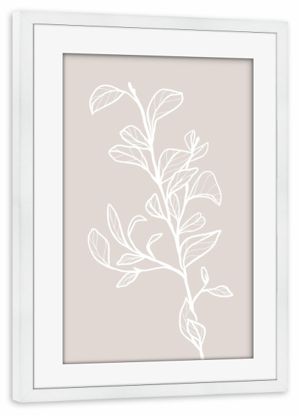 Poster mit Rahmen weiß "Garranzweig in Beige" artboxONE - Floral