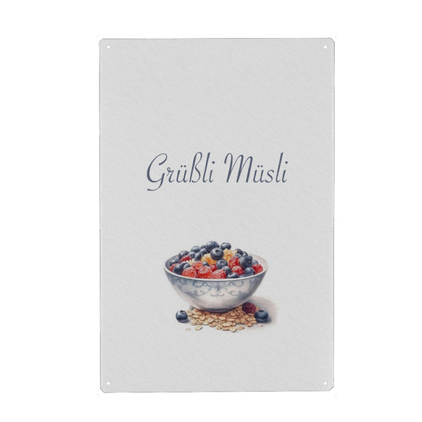 Metall Poster "Lecker Müsli" artboxONE - Typografie,Essen & Trinken / Obst & Gemüse,Lustig