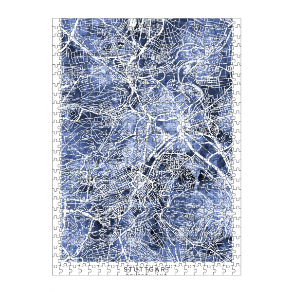 Puzzle Ravensburger "Stuttgart Stadtplan Blau" artboxONE - Städte - Stuttgart,Deutschland,Stadtkarte,Karte,Stadtplan,Aquarell,Malerei
