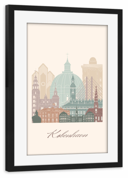 Poster mit Rahmen schwarz "Die Skyline von Kopenhagen" artboxONE - Städte,Reise,Architektur,Städte / København,Kartografie