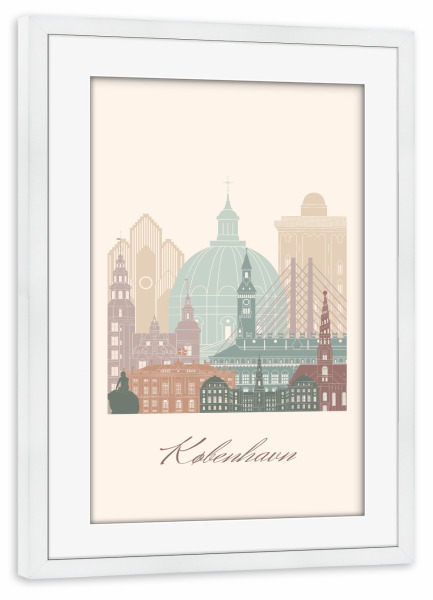 Poster mit Rahmen weiß "Die Skyline von Kopenhagen" artboxONE - Städte,Reise,Architektur,Städte / København,Kartografie