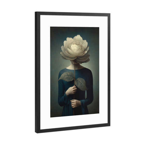 Poster mit Rahmen Schwarz (Metallic) "Frau mir Blumenkopf" artboxONE - Floral,Abstrakt,Menschen