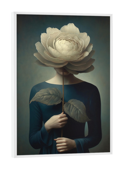 Poster mit weißem Rahmen "Frau mir Blumenkopf" artboxONE - Floral,Abstrakt,Menschen