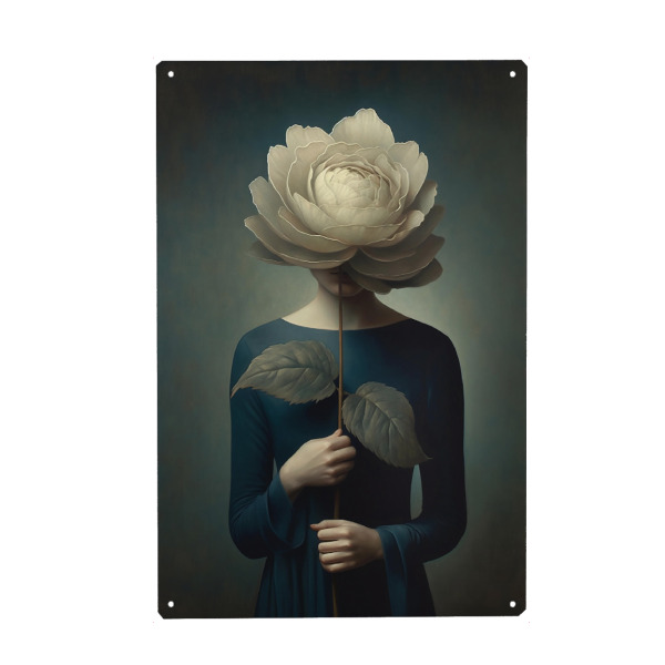 Metall Poster "Frau mir Blumenkopf" artboxONE - Floral,Abstrakt,Menschen