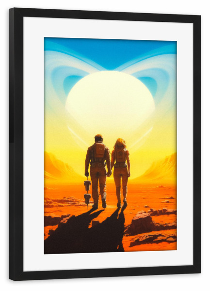 Poster mit Rahmen schwarz "Saturn-Liebe" artboxONE - Reise,Liebe,Galaxy