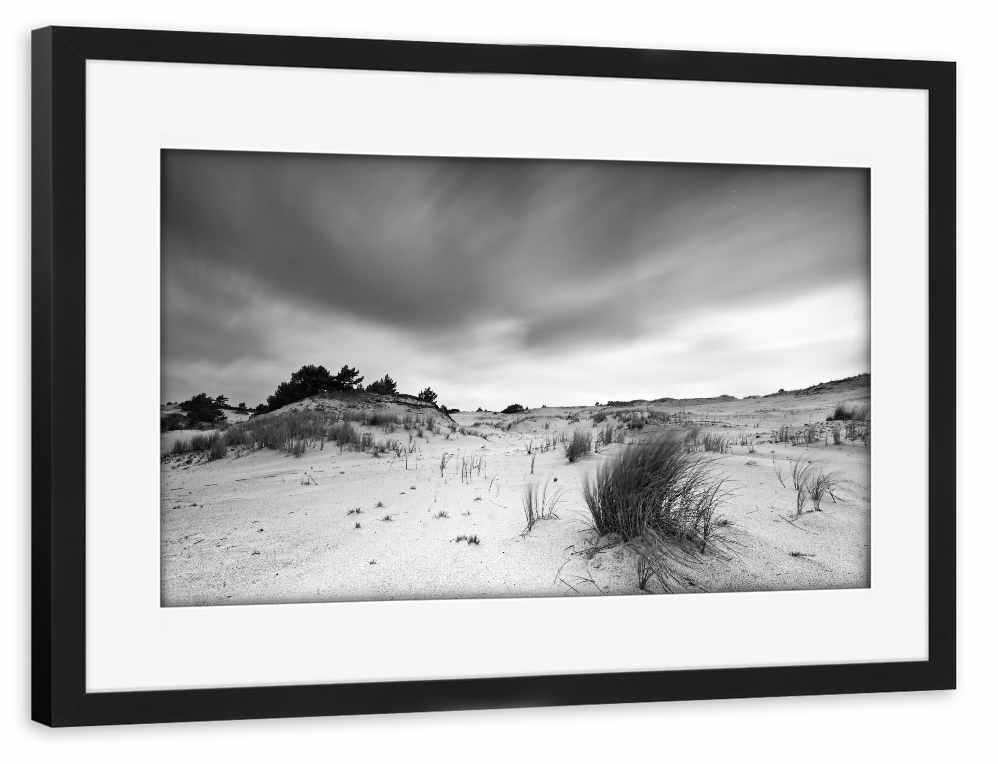 Poster mit Rahmen schwarz "Dünenlandschaft schwarzweiß" artboxONE - Natur,Schwarzweiß,Reise / Strand und Meer
