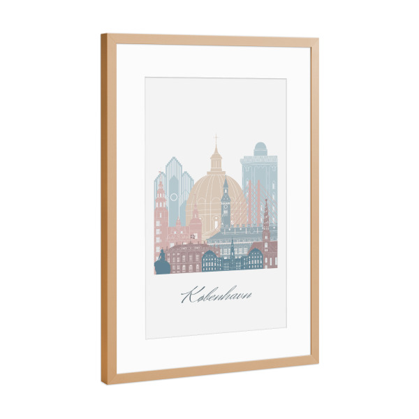 Poster mit Rahmen Kupfer "Skyline - Kopenhagen" artboxONE - Städte,Reise,Architektur,Städte / København,Kartografie