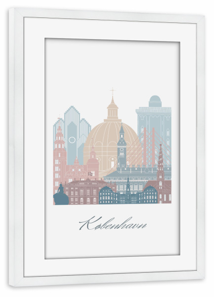Poster mit Rahmen weiß "Skyline - Kopenhagen" artboxONE - Städte,Reise,Architektur,Städte / København,Kartografie