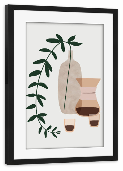 Poster mit Rahmen schwarz "Boho-Kaffee für ein Paar" artboxONE - Abstrakt - Stillleben,Lebensstil,Kaffee,Vase,Grün,Kaffeetasse
