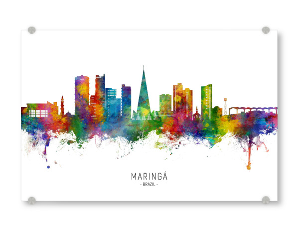 Acrylglasbild "Maringa Skyline Brasilien txt" artboxONE - Tiere - Maringá,Brasilien,Skyline,Stadtbild,Stadtbild,Aquarell,Malerei