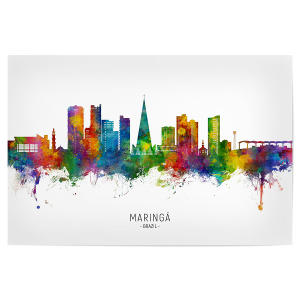 Poster "Maringa Skyline Brasilien txt" artboxONE - Tiere - Maringá,Brasilien,Skyline,Stadtbild,Stadtbild,Aquarell,Malerei