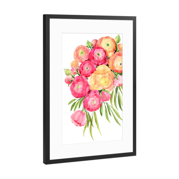 Poster mit Rahmen Schwarz (Metallic) "Sanyai-Ranunkeln" artboxONE - Floral