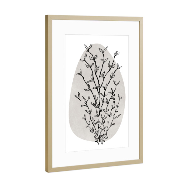 Poster mit Rahmen Gold "Garran B" artboxONE - Floral,Abstrakt - Zweig,Blätter,Grün,Strichzeichnungen,Einfach,Floral,Pflanze,Minimalistisch