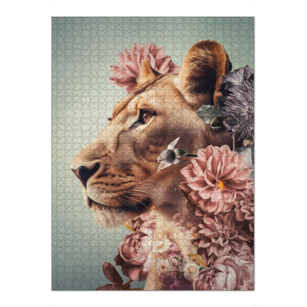 Puzzle Ravensburger "Löwin Liebe Diptychon" artboxONE - Floral,Tiere - Löwin,Blumen,Diptychon,Großkatze,Löwe,Botanische,Tier,Afrika - Bild löwin