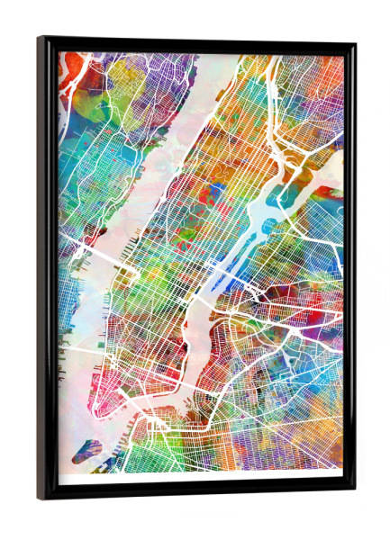 Poster mit schwarzem Rahmen "New York City Straßenkarte bunt" artboxONE - Städte