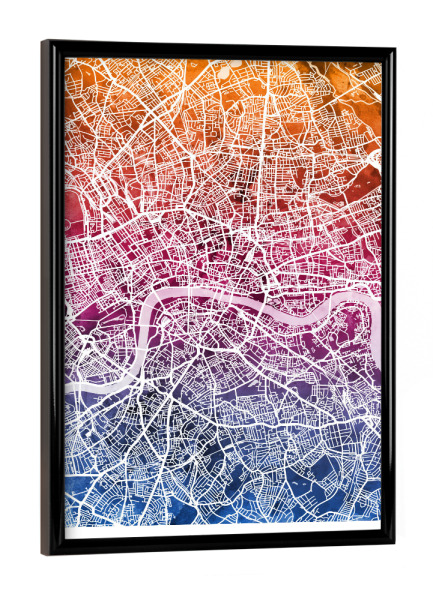 Poster mit schwarzem Rahmen "London England Street Map Blend" artboxONE - Städte - London,England,Stadtkarte,Karte,Stadtplan,Aquarell,Malerei