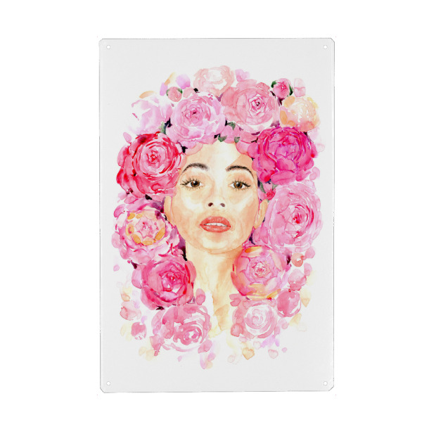 Metall Poster "Lesley" artboxONE - Floral,Menschen - Gesicht,Frau,Blumen,Blumenkrone,Rosa blumen,Aquarell - Blechschild