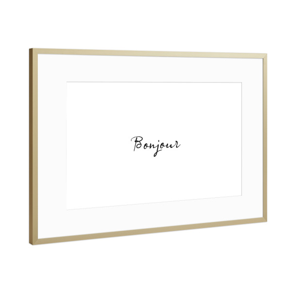 Poster mit Rahmen Gold "Schrift Bonjour" artboxONE - Typografie,Schwarzweiß,Reise / Länder