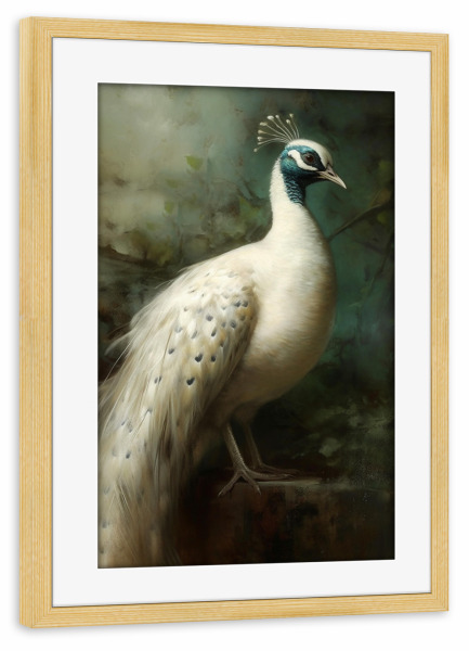 Poster mit Rahmen kiefer "Weißer Vintage Pfau" artboxONE - Natur,Floral,Tiere