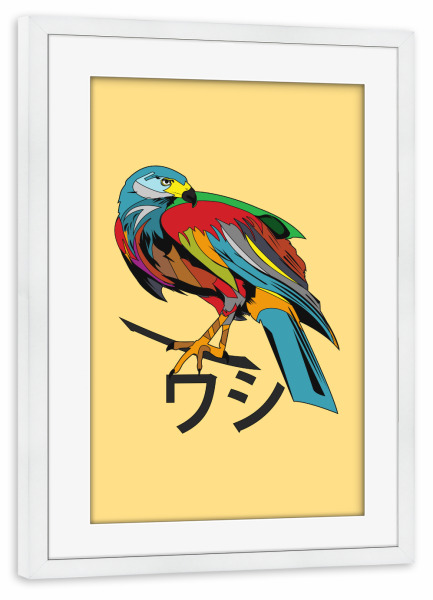 Poster mit Rahmen weiß "Washi" artboxONE - Tiere - Washi,Japan,Tier,Vogel,Japanisch