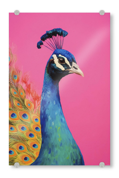 Acrylglasbild "Beautiful Peackock" artboxONE - Tiere - Pfau,Vogel,Vögel,Neon,Pink,Fotografie,Collage,Digitale kunst,Treechild