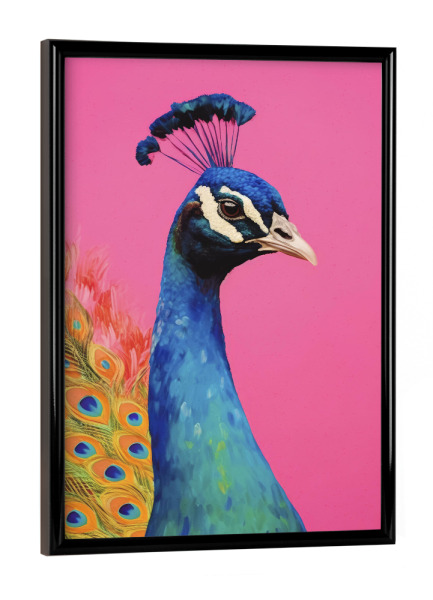 Poster mit schwarzem Rahmen "Beautiful Peackock" artboxONE - Tiere - Pfau,Vogel,Vögel,Neon,Pink,Fotografie,Collage,Digitale kunst,Treechild
