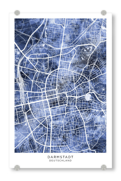 Acrylglasbild "Darmstadt Stadtplan Blau" artboxONE - Städte - Darmstadt,Deutschland,Stadtkarte,Karte,Stadtplan,Aquarell,Malerei