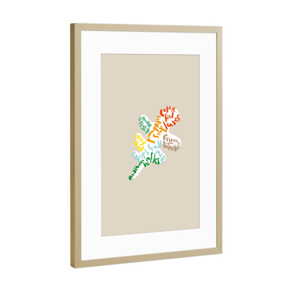 Poster mit Rahmen Gold "Herbstblatt - Herbst Lettering" artboxONE - Typografie - Beige,Schrift,Lettering,Herbst,Worte,Fall,Jahreszeiten,Blatt