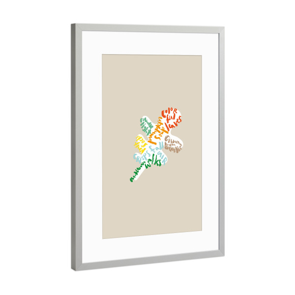 Poster mit Rahmen Silber "Herbstblatt - Herbst Lettering" artboxONE - Typografie - Beige,Schrift,Lettering,Herbst,Worte,Fall,Jahreszeiten,Blatt