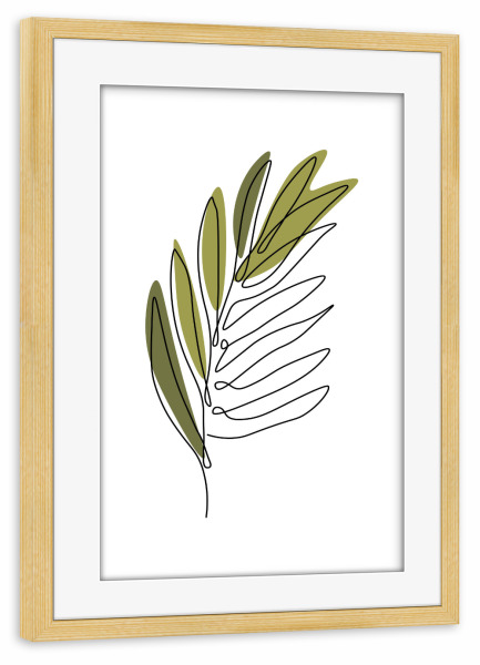 Poster mit Rahmen kiefer "Abstrakte einzeilige Blattpflanze" artboxONE - Floral,Abstrakt