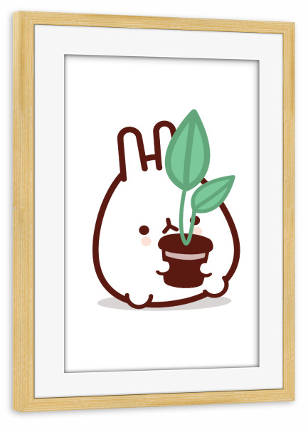 Poster mit Rahmen kiefer "Niedlicher Pflanzenliebhaber-Hase" artboxONE - Für Kinder,Tiere