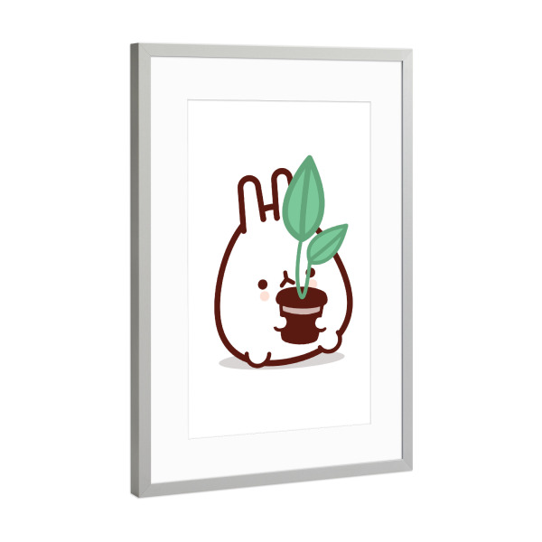 Poster mit Rahmen Silber "Niedlicher Pflanzenliebhaber-Hase" artboxONE - Für Kinder,Tiere