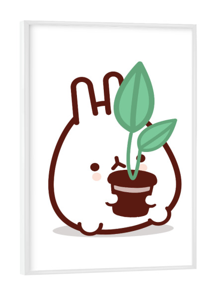 Poster mit weißem Rahmen "Niedlicher Pflanzenliebhaber-Hase" artboxONE - Für Kinder,Tiere