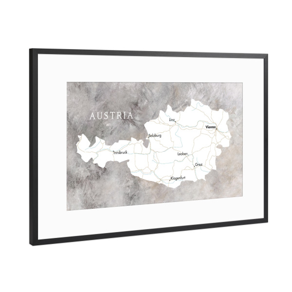 Poster mit Rahmen Schwarz (Metallic) "Karte von Österreich" artboxONE - Kartografie - österreich,Karte von österreich,Karte von österreich