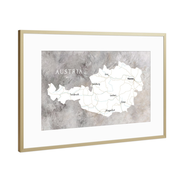 Poster mit Rahmen Gold "Karte von Österreich" artboxONE - Kartografie - österreich,Karte von österreich,Karte von österreich