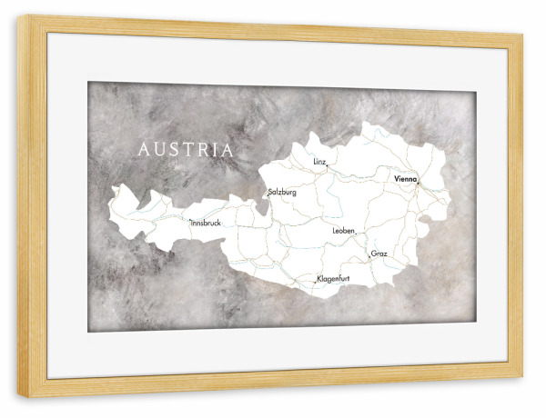 Poster mit Rahmen kiefer "Karte von Österreich" artboxONE - Kartografie - österreich,Karte von österreich,Karte von österreich