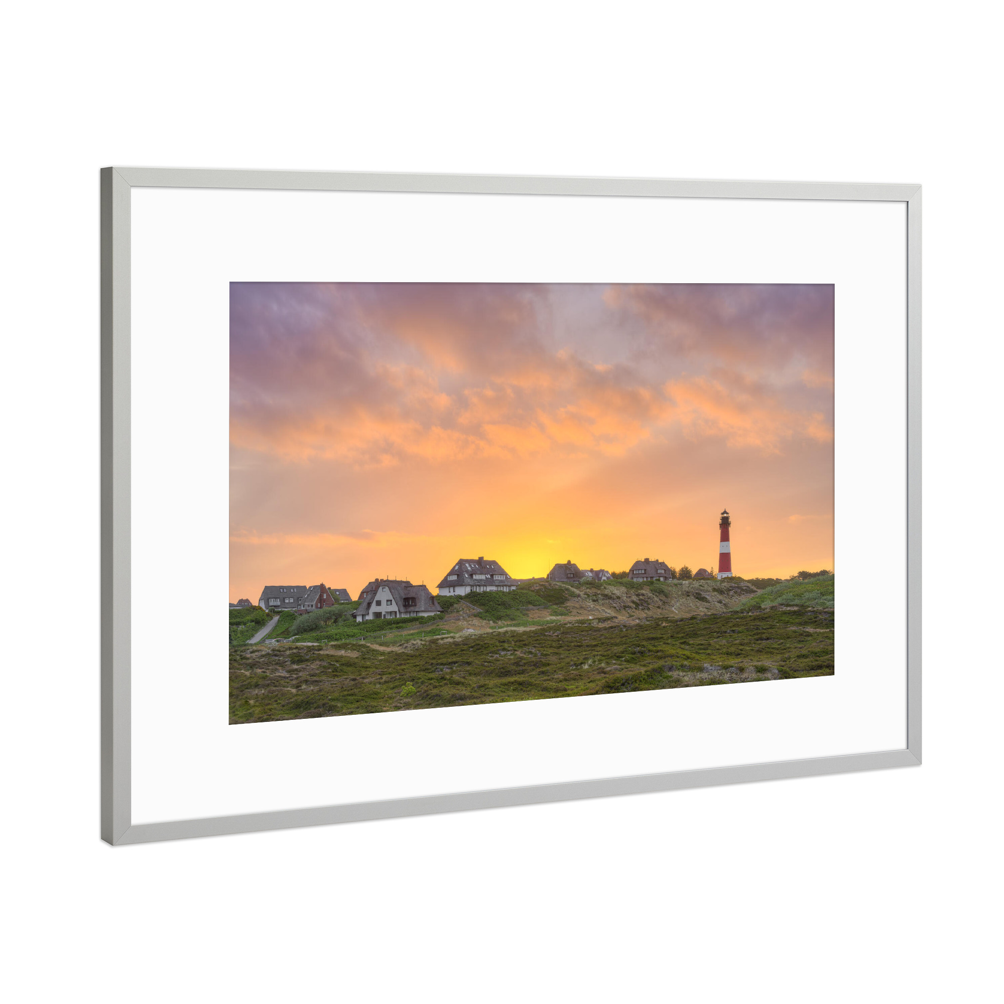 Poster mit Rahmen Silber "Sylt Hörnum bei Sonnenaufgang" artboxONE - Städte,Reise,Reise / Strand und Meer