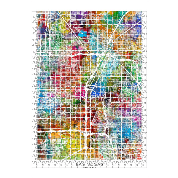 Puzzle Ravensburger "Straßenkarte der Stadt Las Vegas" artboxONE - Städte - Las vegas,Nevada,Stadtkarte,Karte,Stadtplan,Aquarell,Malerei