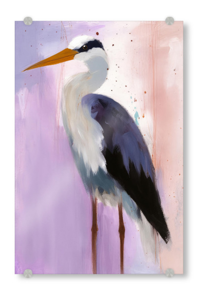 Acrylglasbild "Storch In Pastell" artboxONE - Tiere,Abstrakt - Storch,Vogel,Vögel,Pastell,Rosa,Lila,Treechild,Malerei,Illustration,Dekorative kunst