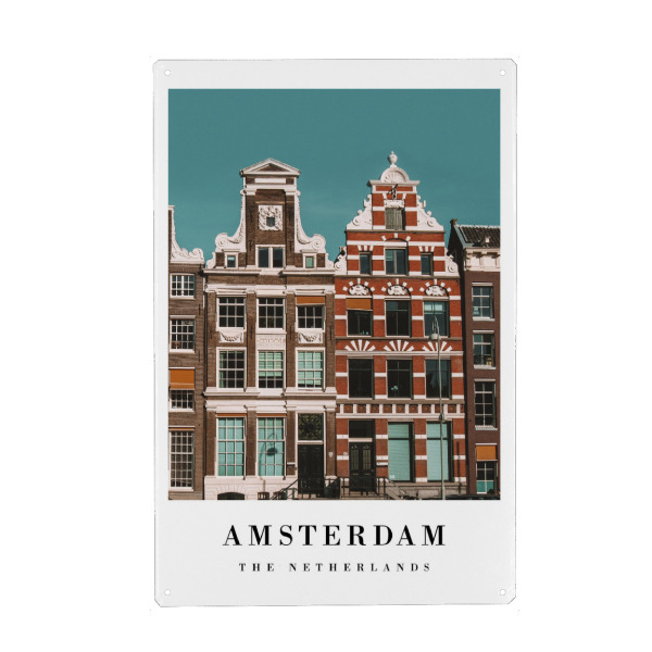 Metall Poster "Buntes Amsterdam" artboxONE - Architektur,Städte / Amsterdam - Stadt,Amsterdam,Reisen,Europa,Urlaub,Architektur,Gebäude - Blechschild