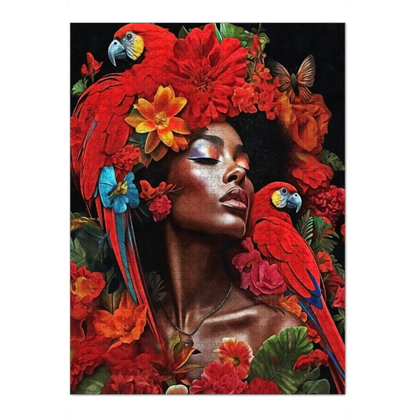 Puzzle Ravensburger "Blumenfrau mit Ara-Liebe" artboxONE - Natur,Abstrakt,Menschen