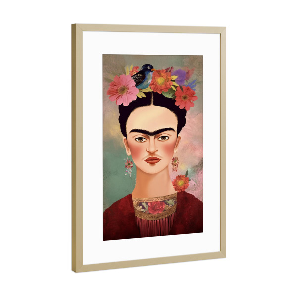 Poster mit Rahmen Gold "Frida Kahlo Selbstportrait" artboxONE - Abstrakt,Menschen,Fashion