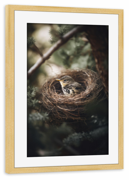 Poster mit Rahmen kiefer "Alone In The Nest" artboxONE - Natur,Tiere,Für Mama